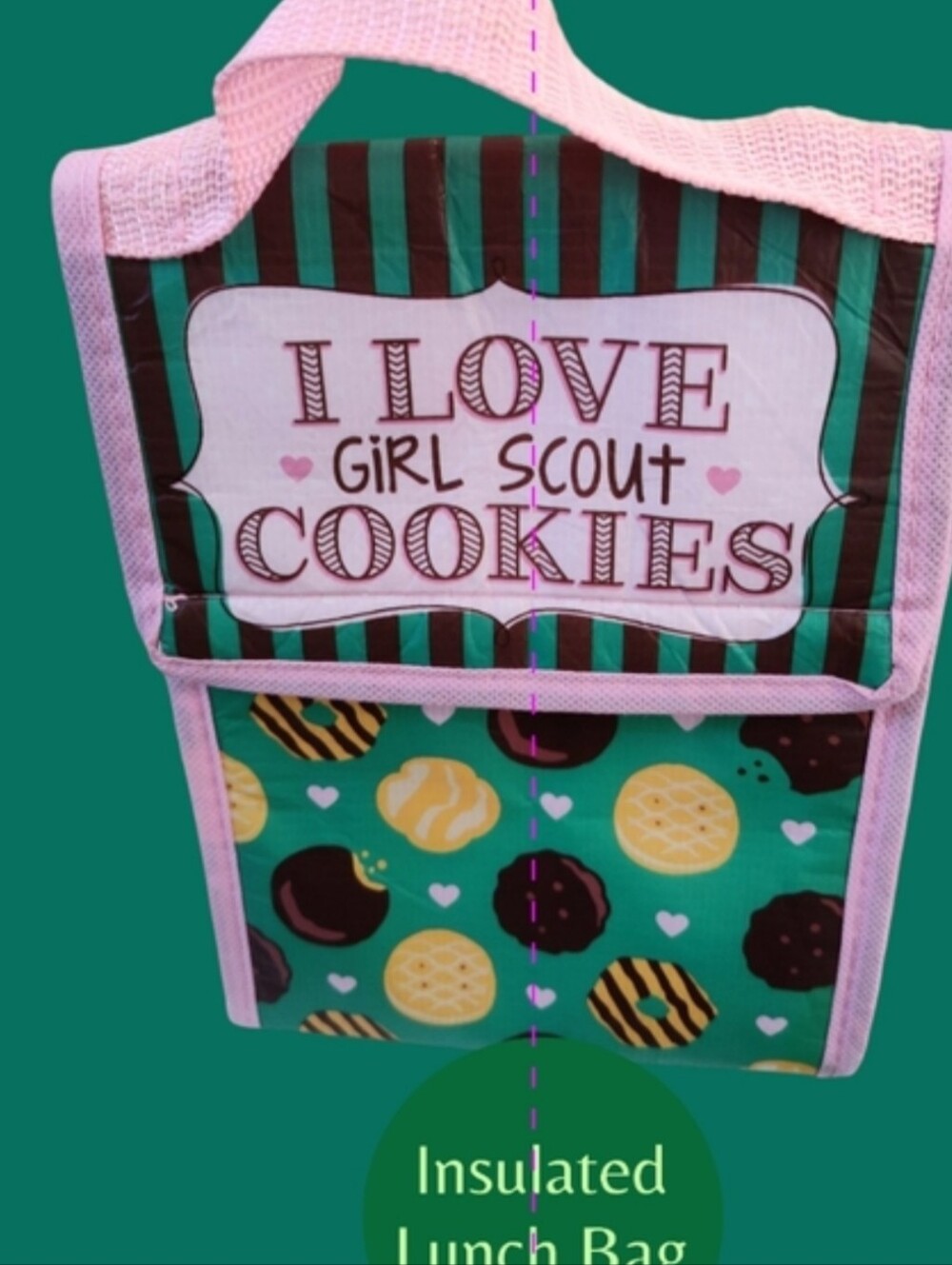 I Love Girl Scout Cookies Insulated Mini Lunch Bag - Pink & Teal
